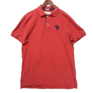 Abercrombie Fitch Red Embroidered Moose Polo Shirt Short Sleeve Stretch Mens XL
